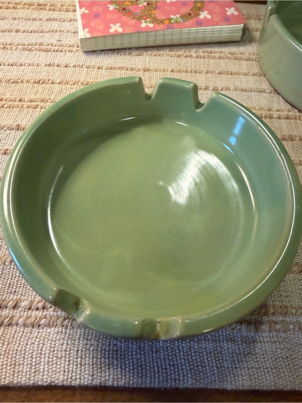 Vint. LA Solana Pottery Ashtray Green Mid Century Modern Five inches